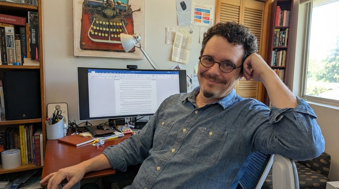 Michael at his desk