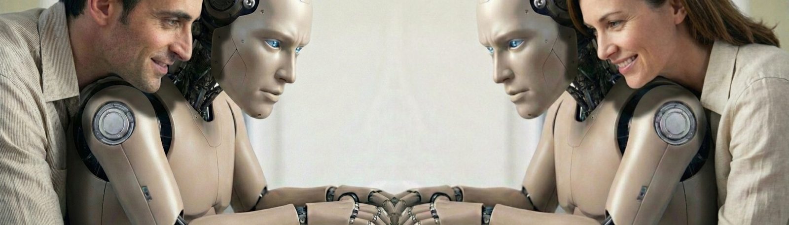 Man and woman working alongside AI in a sustainable Post-AI world