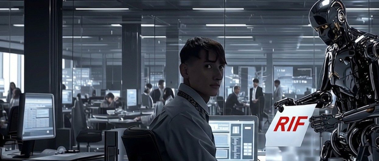 Robot hands a worker a RIF notice