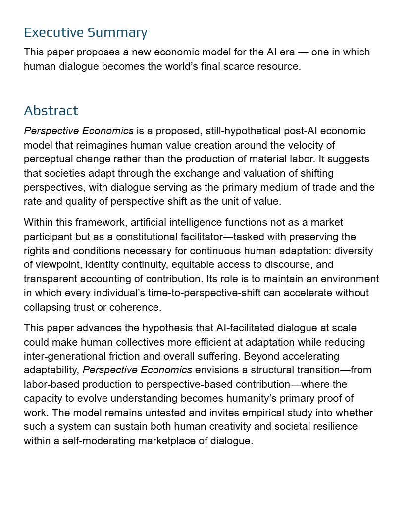 Executive Summary and Abstract of Perspective Economics — click to read the full paper